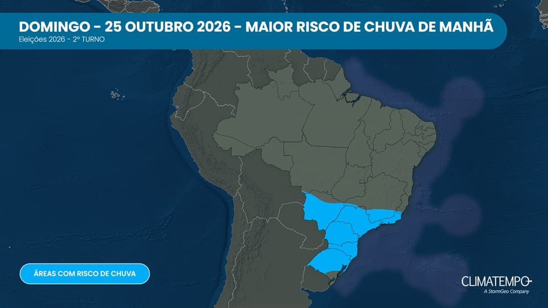 Imagem de destaque da notícia Eleições 2026, 2º turno: previsão do tempo para todo o Brasil Imagem de destaque da notícia Eleições 2026, 2º turno: previsão do tempo para todo o Brasil
