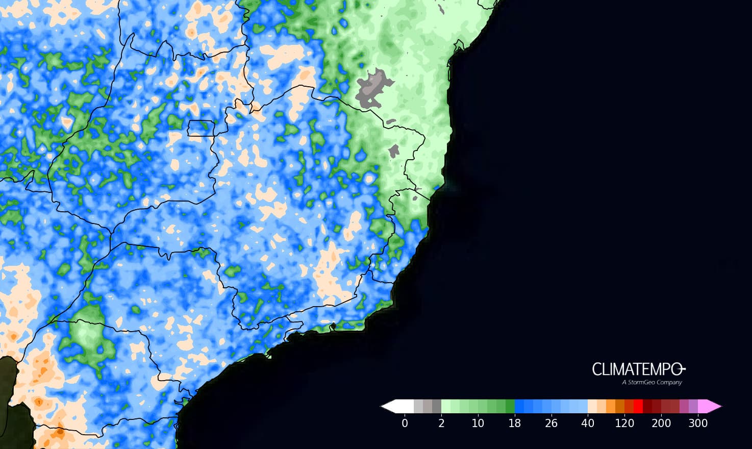 Figura 1- Acumulado de chuva prevista entre 24 de março de 2025 e 28 de março de 2025. Fonte: Climatempo