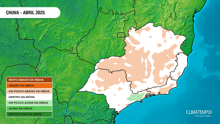 Chuva de abril de 2025 deve ficar dentro da média climatológica na maioria das regiões de SP (Fonte: Climatempo)