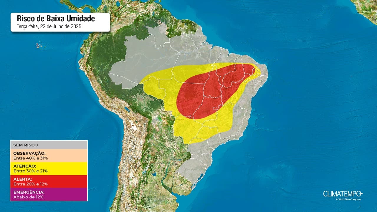 Imagem da notícia Ar muito seco em MG, GO, MT, PI e TO nesta terça-feira