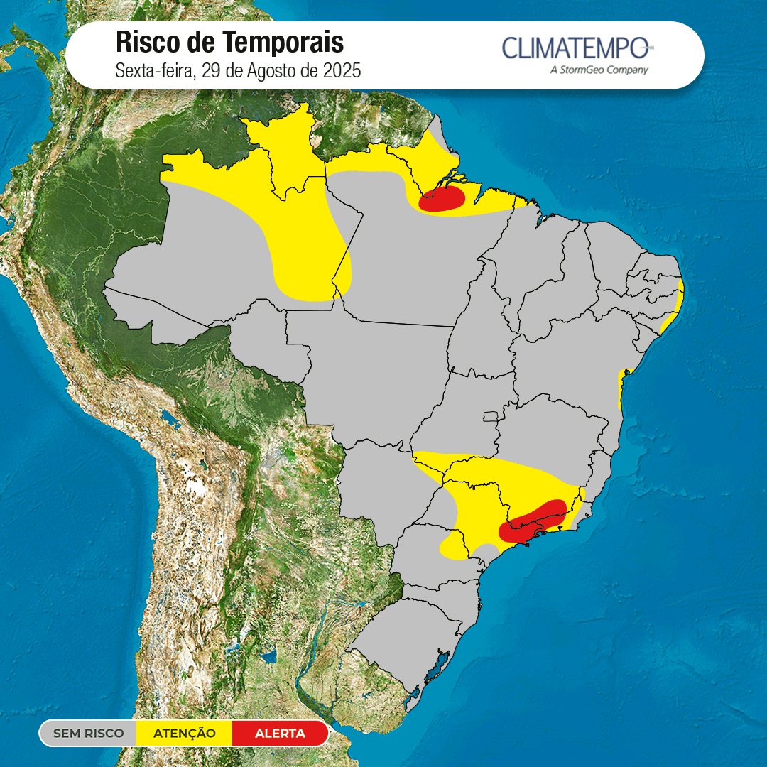 Alerta no Sudeste, temporais entre SP, sul de MG e do Rio de Janeiro