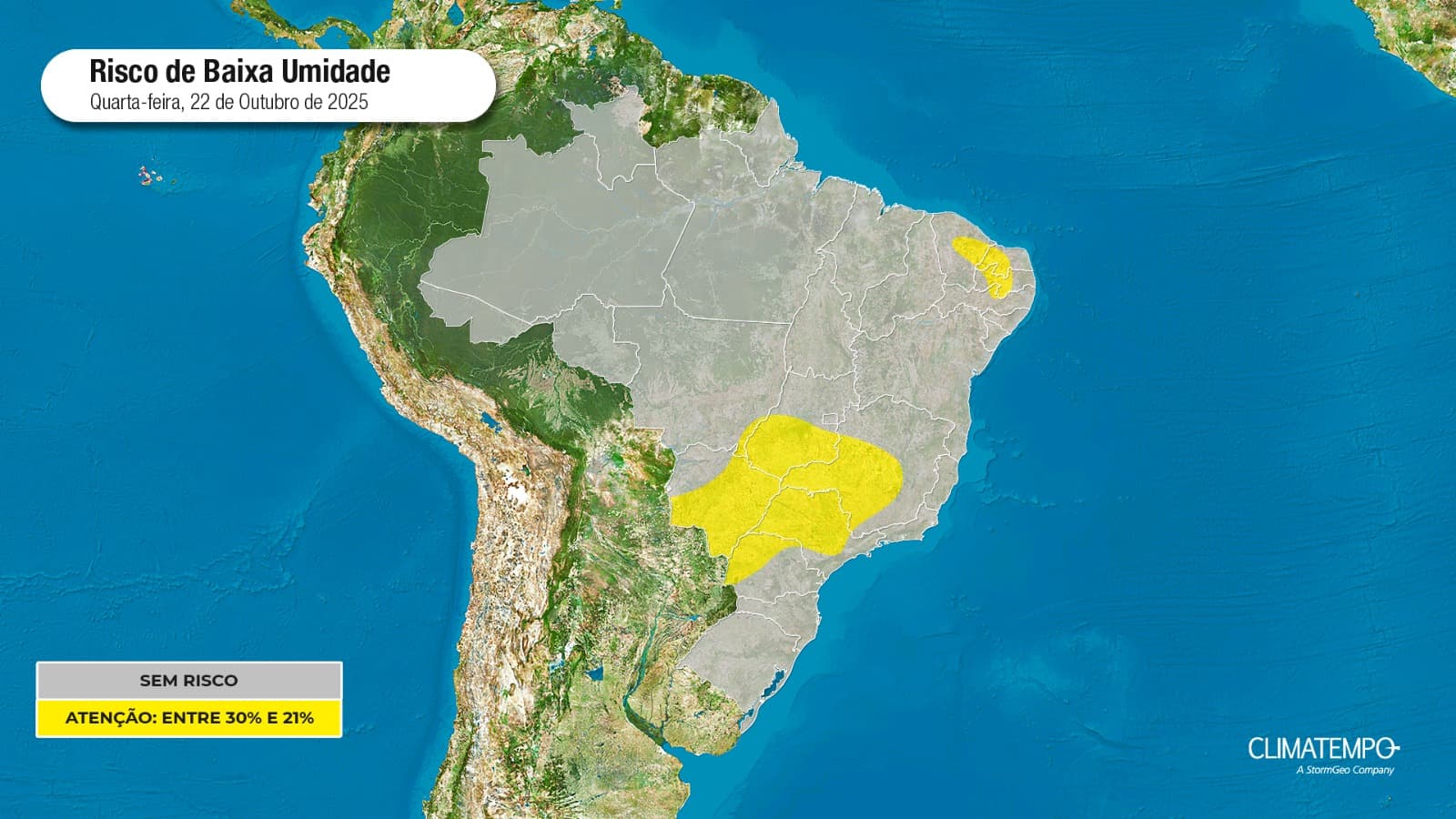 Imagem da notícia Ar seco se intensifica e mantém tempo firme no interior do Brasil