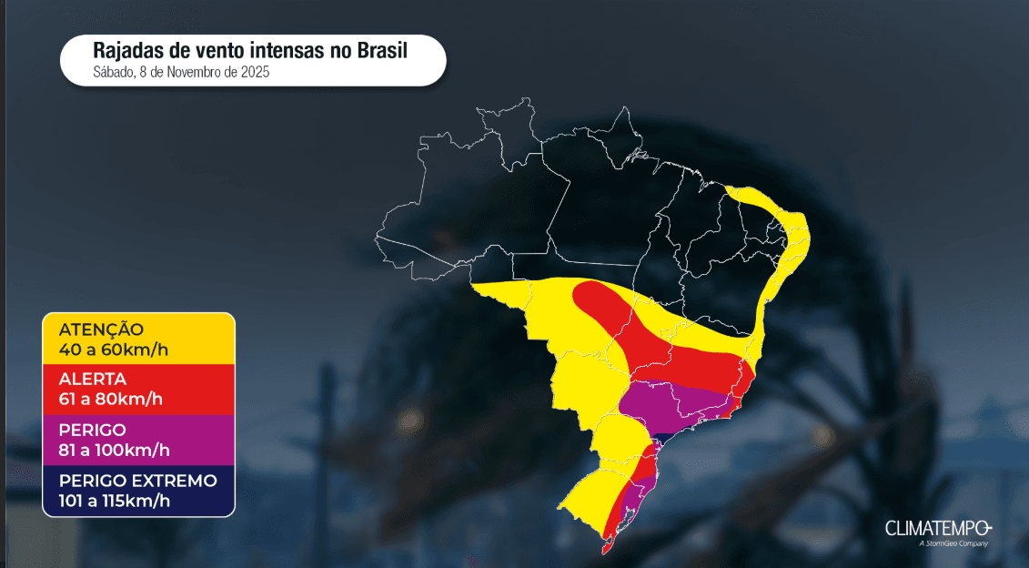 Imagem da notícia Brasil em alerta para ventania perigosa de um ciclone extratropical Imagem da notícia Brasil em alerta para ventania perigosa de um ciclone extratropical