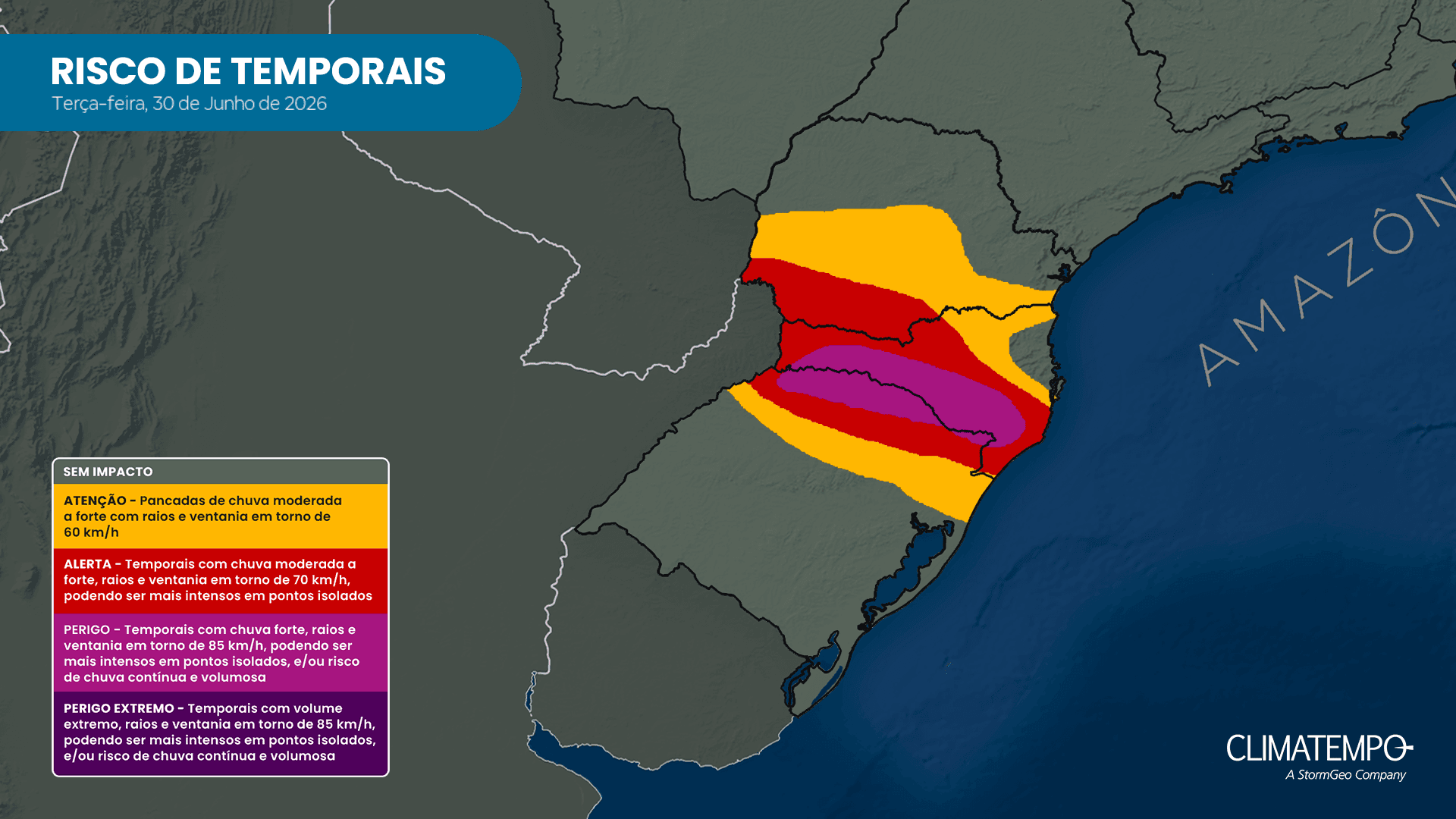 Imagem de destaque da notícia Chuva continua no Sul do Brasil e o alerta de perigo permanece ao longo da semana