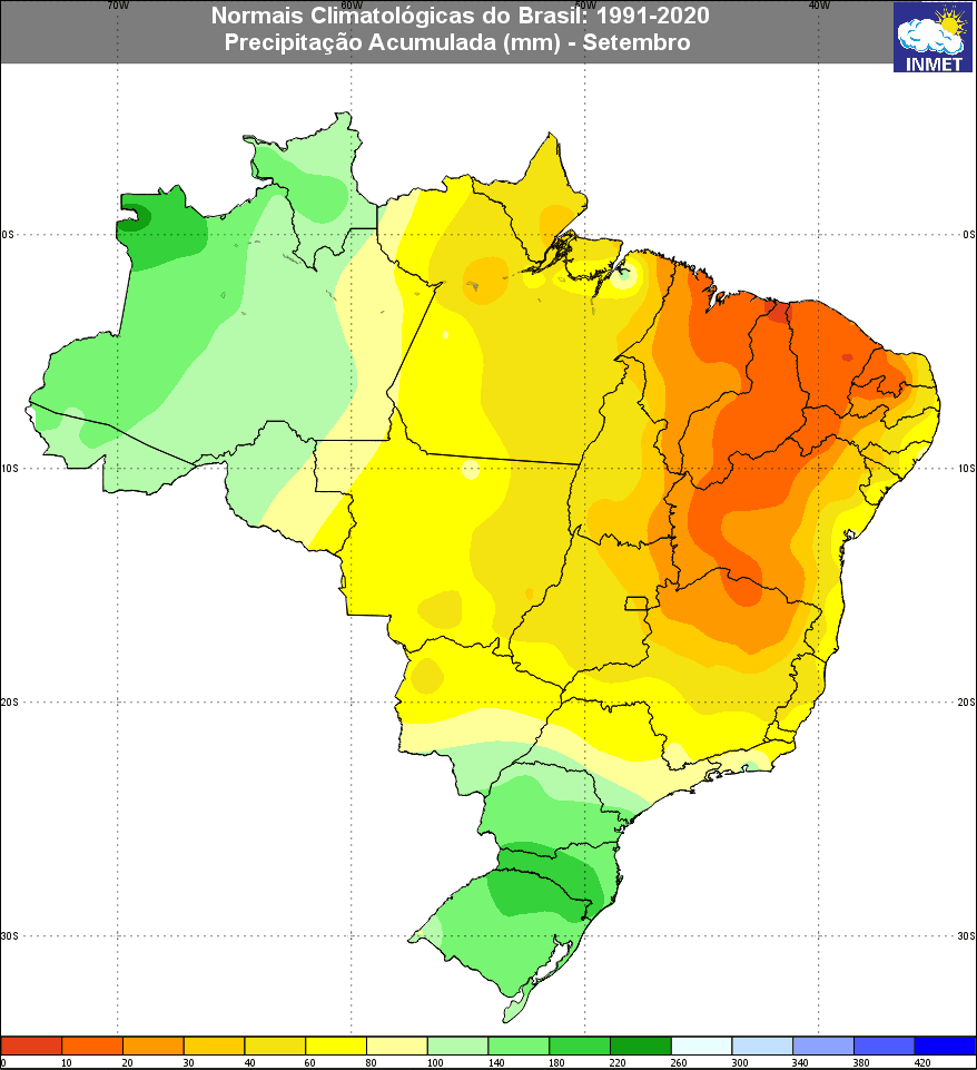 Climatologia de precipitação no Brasil em setembro