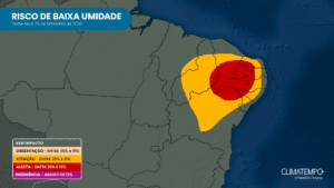 Mapa de risco de umidade do ar na Região Nordeste para sexta-feira. (25/09).