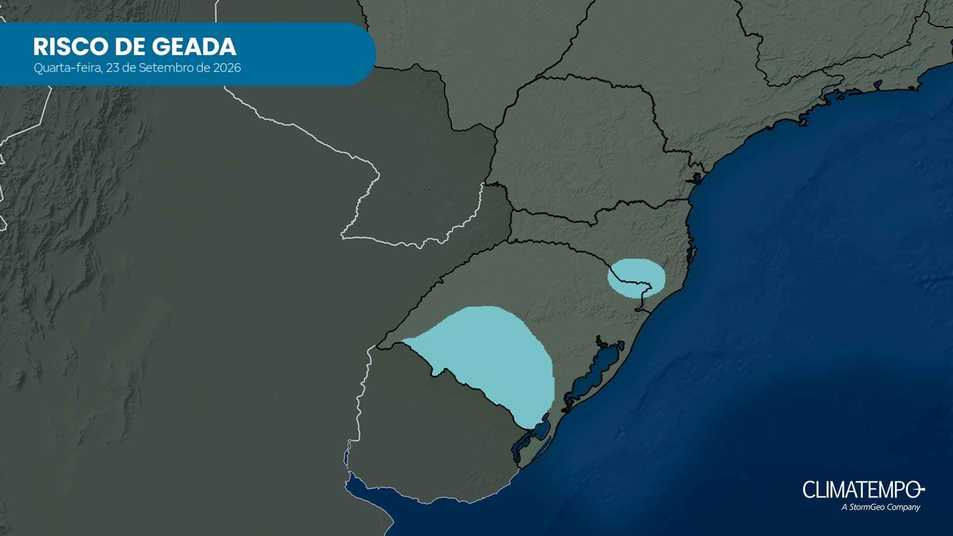Massa de ar polar avança sobre o Sul do Brasil, derruba as temperaturas e aumenta o risco de geada em áreas do Rio Grande do Sul e da Serra Catarinense entre quarta e quinta-feira.