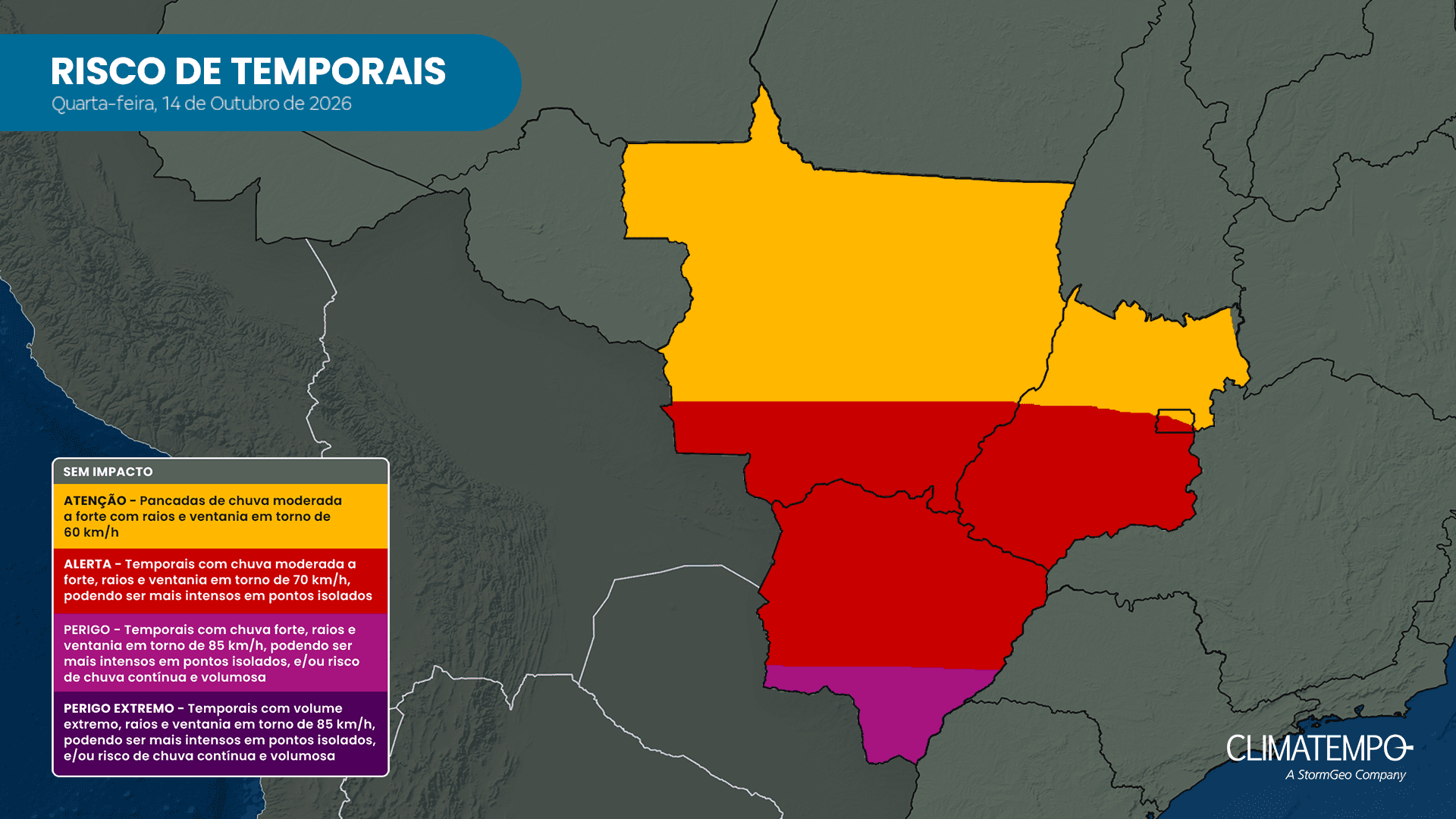 Imagem da notícia Temporais avançam sobre Mato Grosso, Goiás e Distrito Federal