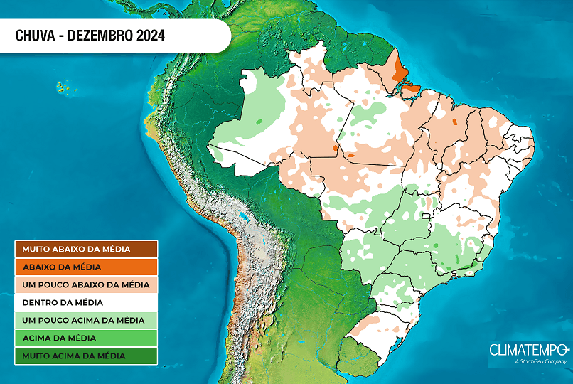 Tendência de precipitação para dezembro de 2024 (Fonte: Climatempo)