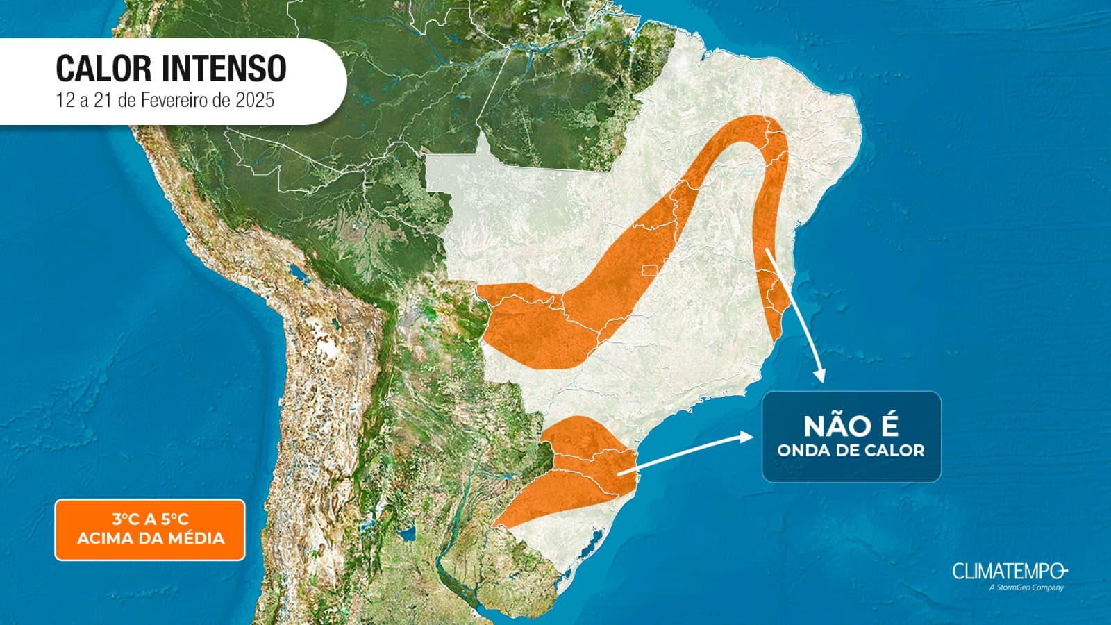 Calor intenso em áreas do Brasil entre 12 e 21 de fevereiro de 2025 (Fonte: Climatempo) Calor intenso em áreas do Brasil entre 12 e 21 de fevereiro de 2025 (Fonte: Climatempo)