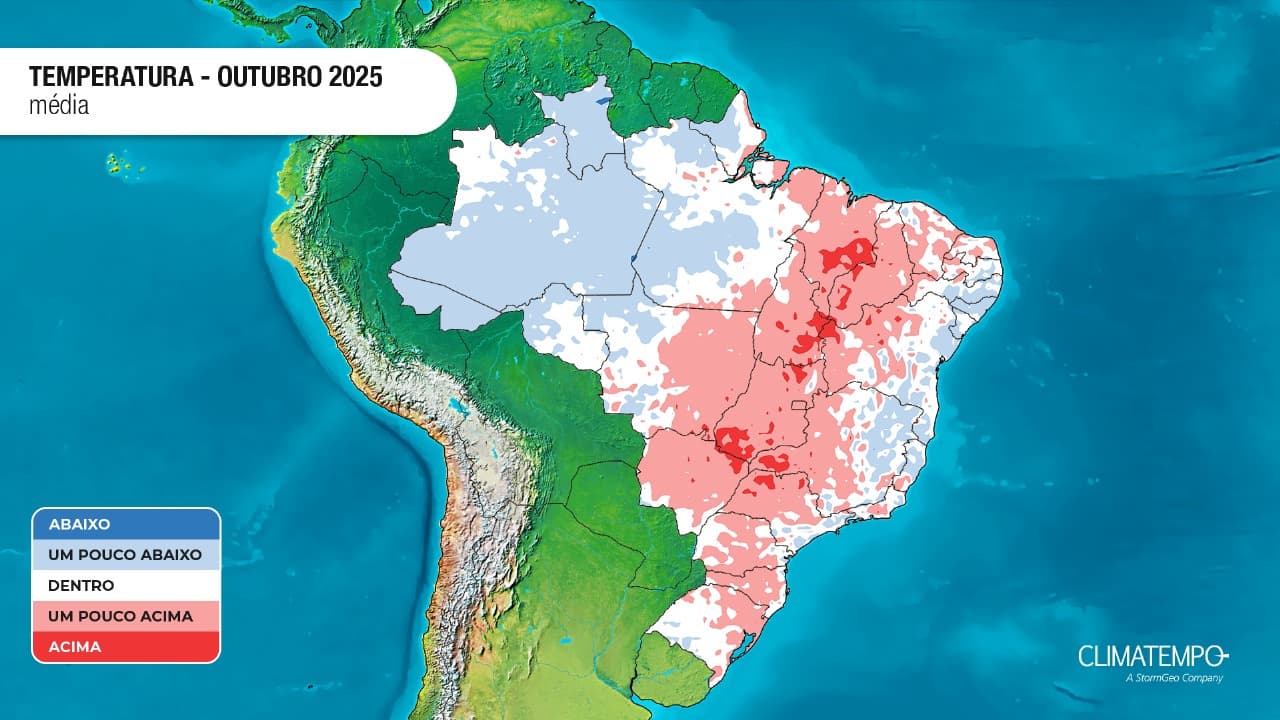 Estimativa da anomalia da temperatura no Brasil em outubro de 2025 Estimativa da anomalia da temperatura no Brasil em outubro de 2025