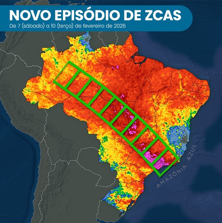 Imagem da notícia Nova ZCAS ganha força e espalha chuva volumosa pelo Brasil Imagem da notícia Nova ZCAS ganha força e espalha chuva volumosa pelo Brasil