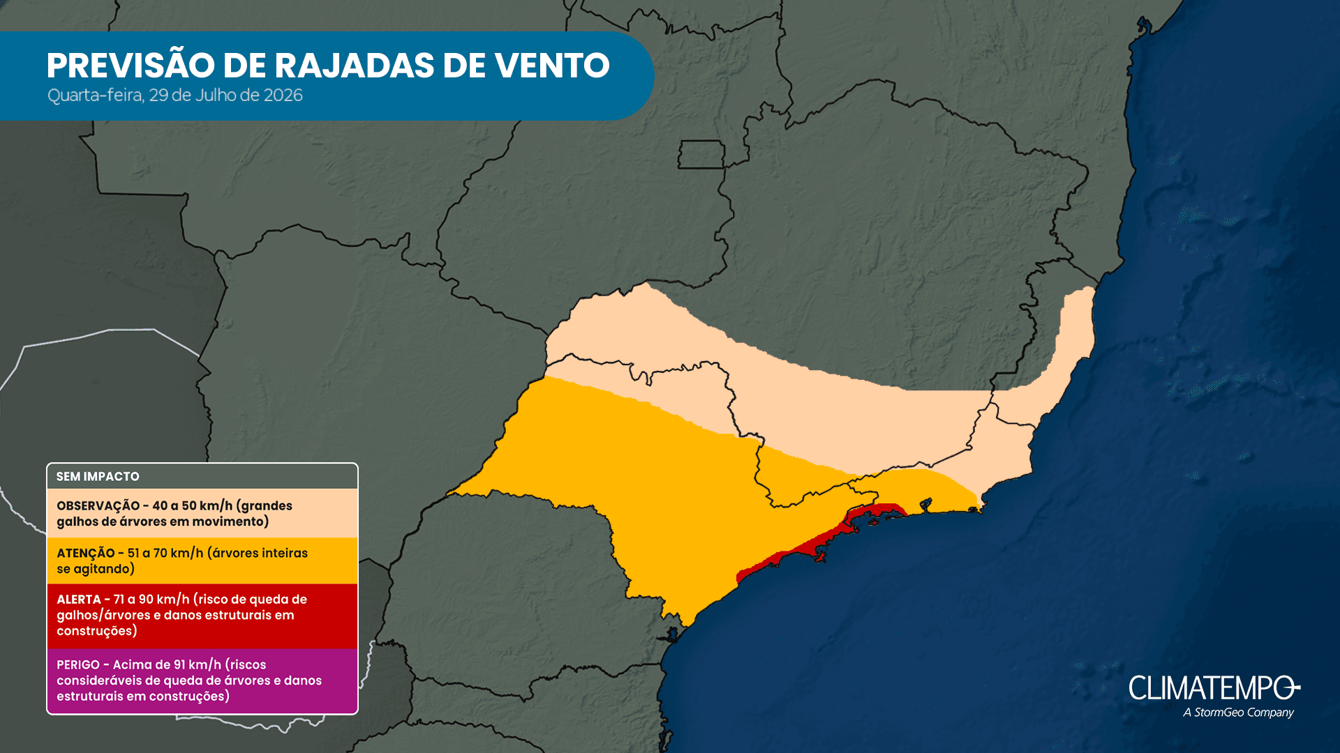 Imagem da notícia Litoral de SP pode registrar ventos de até 100 km/h nesta quarta (29/07) Imagem da notícia Litoral de SP pode registrar ventos de até 100 km/h nesta quarta (29/07)