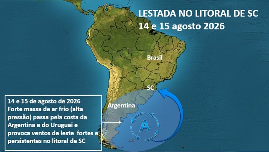 Sistema de alta pressão atmosférica passa pela costa do Uruguai e da Argentina e provoca fortes ventos de leste no litoral da região Sul do Brasil Sistema de alta pressão atmosférica passa pela costa do Uruguai e da Argentina e provoca fortes ventos de leste no litoral da região Sul do Brasil