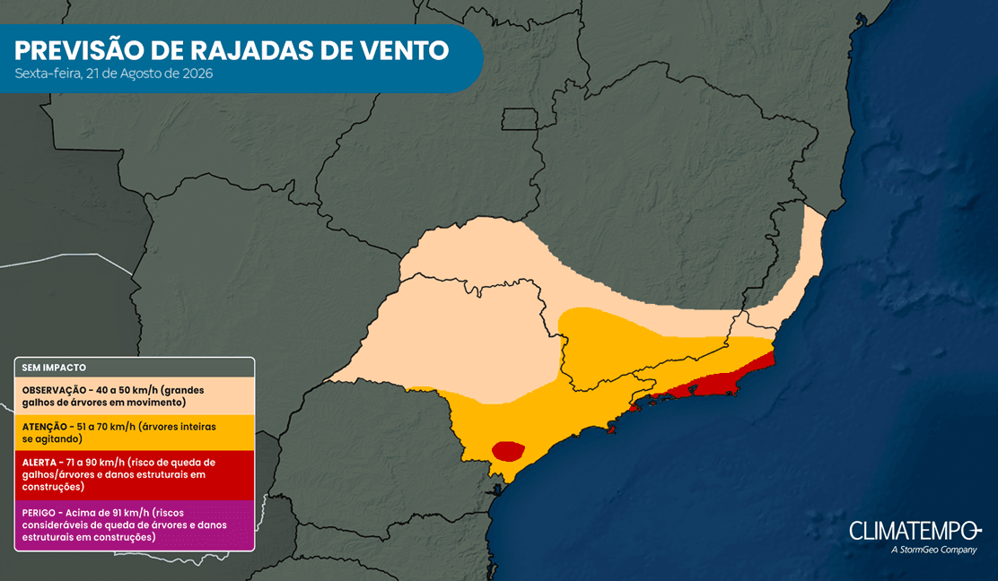Imagem de destaque da notícia Sudeste pode ter vento forte nesta sexta com passagem de frente fria Imagem de destaque da notícia Sudeste pode ter vento forte nesta sexta com passagem de frente fria