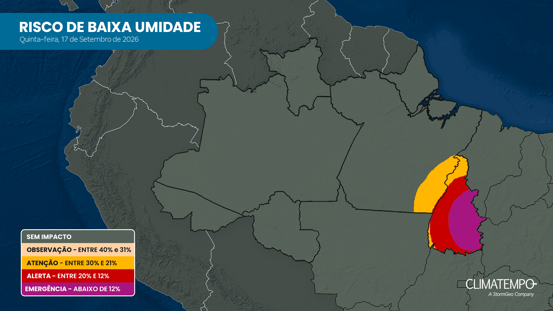 Imagem da notícia Tempo seco mantém risco de baixa umidade no Tocantins e leste do Pará Imagem da notícia Tempo seco mantém risco de baixa umidade no Tocantins e leste do Pará