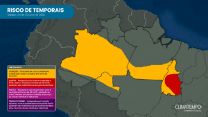 Mapa de risco de temporais na Região Norte para sábado (03/10). Mapa de risco de temporais na Região Norte para sábado (03/10).