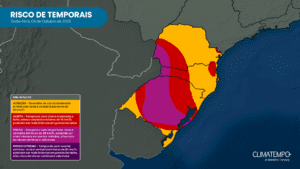 Mapa de risco de temporais na Região Sul para sexta-feira (09/10). Mapa de risco de temporais na Região Sul para sexta-feira (09/10).