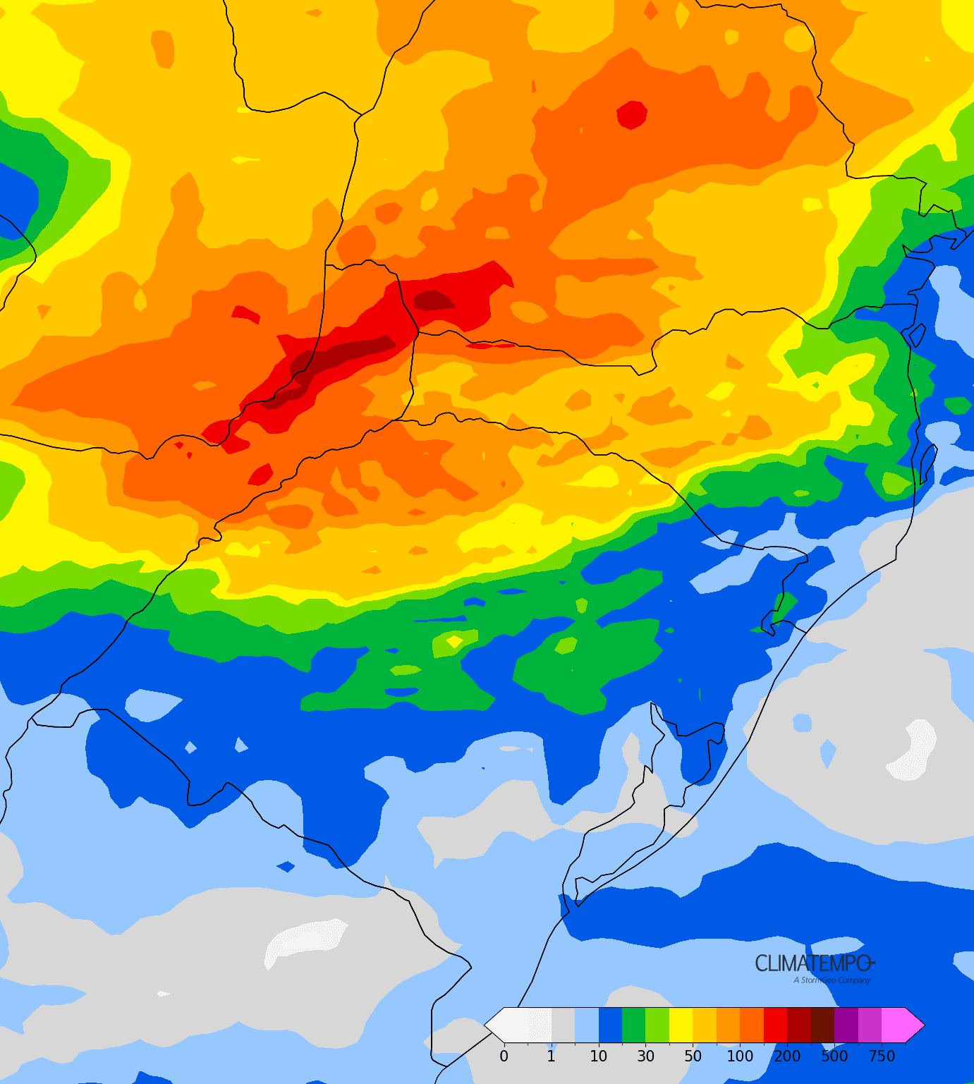 Mapa de chuva total acumulada nos próximos dias, entre 20 e 24/10). Fonte: Climatempo Mapa de chuva total acumulada nos próximos dias, entre 20 e 24/10). Fonte: Climatempo