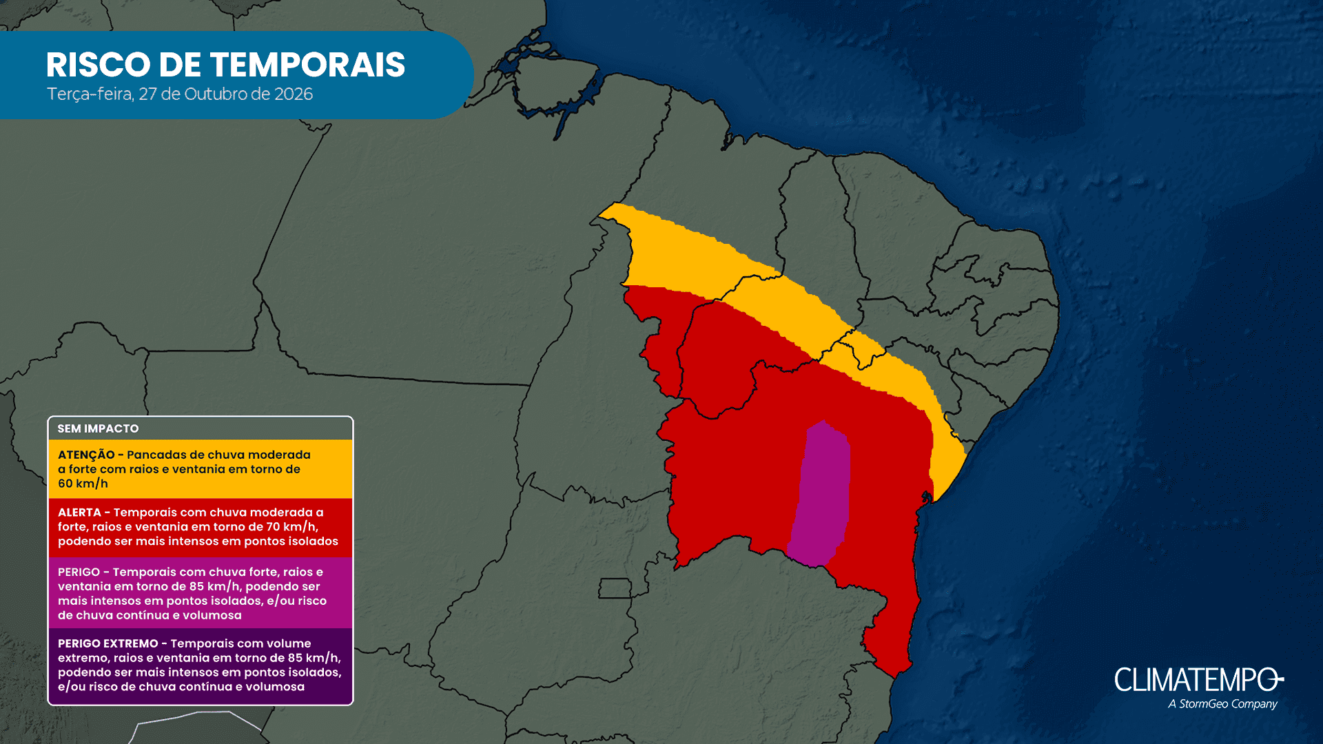 Mapa de risco para temporais nesta terça-feira (27) Mapa de risco para temporais nesta terça-feira (27)