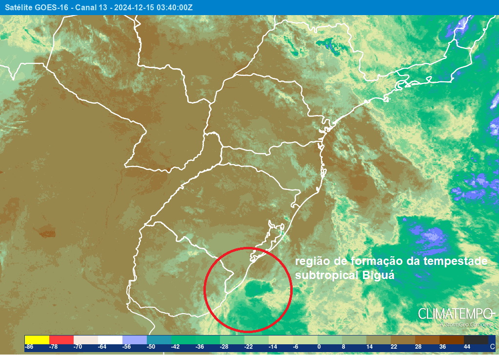 Imagem da notícia Tempestade subtropical Biguá nasce no sul do Rio Grande do Sul Imagem da notícia Tempestade subtropical Biguá nasce no sul do Rio Grande do Sul